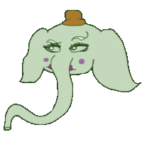 a cartoon drawing of an elephant with a hat on its head