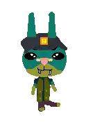 a pixel art of a rabbit wearing a hat and a jacket