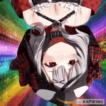a girl in a red plaid shirt is upside down in a kapwing animated video