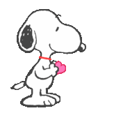 a cartoon of snoopy holding a heart with a pink heart behind him