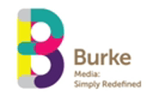 a colorful logo for burke media simply redefined .