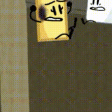a cartoon character with arms and legs is standing next to another cartoon character .