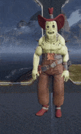 a cartoon character wearing a red cowboy hat