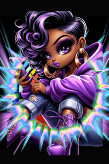a girl with purple hair and a purple hoodie