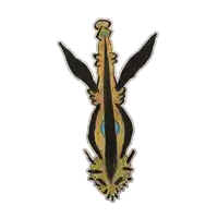 a drawing of a bird with wings and a turquoise ball in the middle