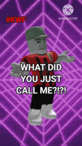a roblox character is standing in front of a purple background .