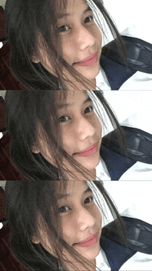 three images of a woman 's face are shown