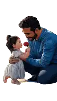 a man is kneeling down with a little girl holding a flower