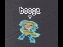 a cartoon character with green hair is holding a gun and says booga .
