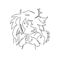 a black and white drawing of a person with horns on their head .