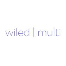 a logo for wiled i multi with purple letters on a white background