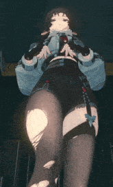 a cartoon character is wearing black tights and a white jacket