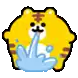 a pixel art illustration of a tiger drinking water from a bottle .