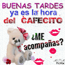 a picture of a teddy bear with the words buenas tardes on it
