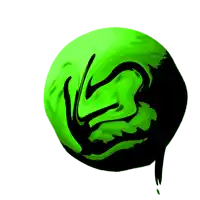 a green and black sphere with a swirl on it