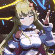 a cartoon girl with long blonde hair and horns