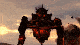 a giant robot with horns and a skull on its head
