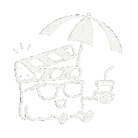 a drawing of a clapper board with an umbrella and glasses