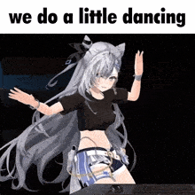 a 3d anime girl is dancing in front of a keyboard and mouse