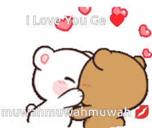 a cartoon of two teddy bears kissing with the words i love you
