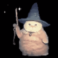 a cat wearing a wizard hat and holding a wand with the words " for asphodel " below it