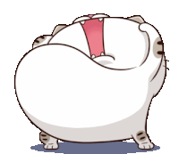 a cartoon cat with a big belly is standing with its mouth open .