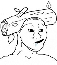 a cartoon of a man with a log on his head .