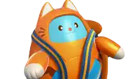 a cartoon character with a blue face and orange arms and legs