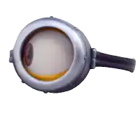 a close up of a minion 's eye with a yellow ring around it