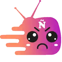 a purple and orange cartoon character with the letter n on its face