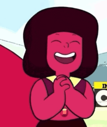 a cartoon character from steven universe is laughing with her eyes closed .