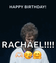 a man is making a heart shape with his hands and the words happy birthday rachael