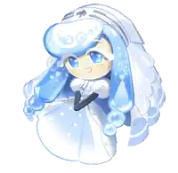 a pixel art drawing of a bride with blue hair