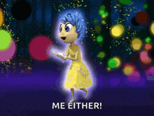 a cartoon character says me either in a purple background
