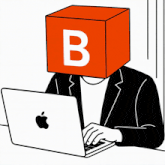 an illustration of a man with a block on his head with the letter b on it