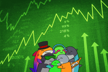 a group of animals hugging each other in front of a graph that shows a growth rate of 4%