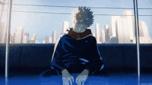 a drawing of a person with a city skyline in the background and the word aoi on the bottom