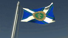 a blue and white flag with a green circle with a x on it