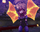 a video game character with purple and orange wings and horns