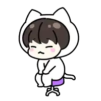 a cartoon of a person wearing a cat costume sitting on a stool