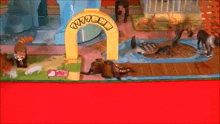 a toy zoo with animals and a sign that says zoo .
