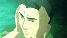 a cartoon of a man holding his head with his hands
