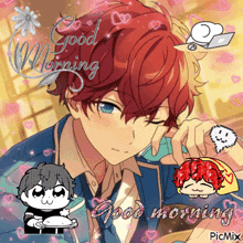 a picture of a boy with red hair and the words good morning on it