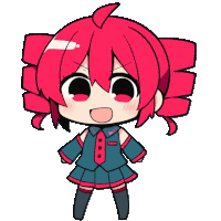 a drawing of a girl with red hair and a blue and red dress