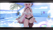 a girl in a bikini is standing in a pool