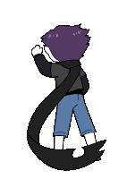 a cartoon of a person with a long tail says yeah