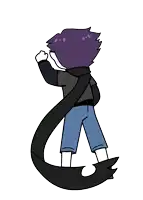 a cartoon of a person with a long tail says yeah