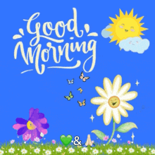 a good morning card with flowers and butterflies