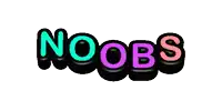 the word noobs is written in a colorful font