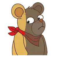 a cartoon drawing of a teddy bear with a scarf around its neck